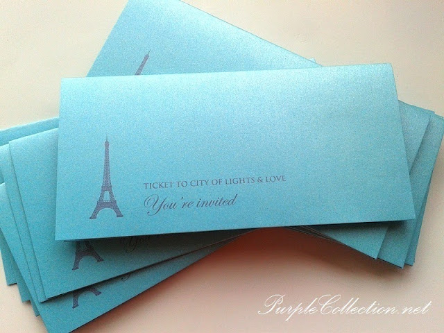 paris, eifel tower, pearl light blue card, boarding pass wedding card, malaysia, kuala lumpur, handmade