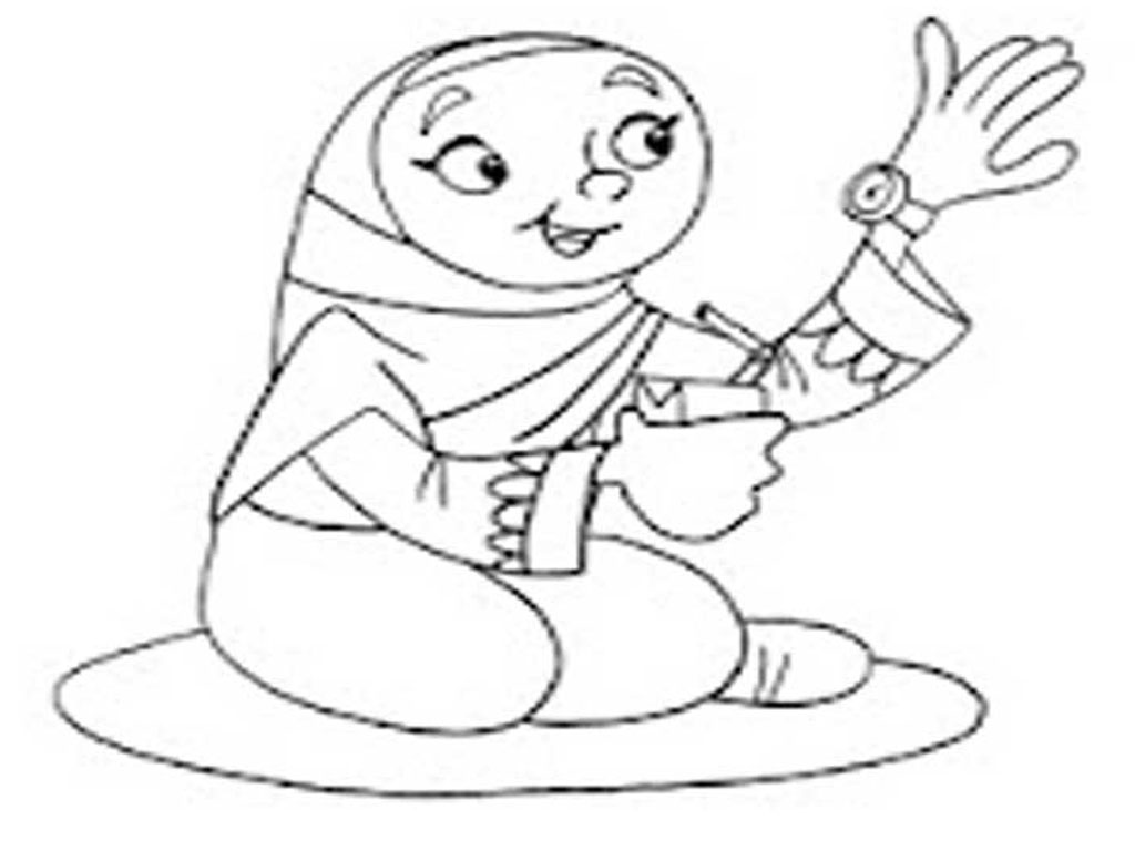 Contoh Gambar Mewarnai Anak Berhijab Kataucap