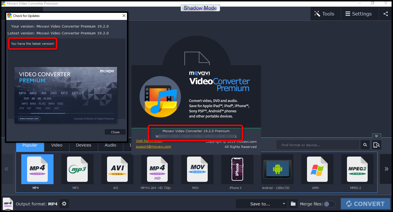 Movavi Video Converter version 19.2.0 Premium.