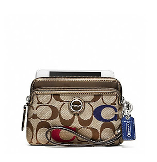 Ready Stock Coach Poppy Embroidered Signature Double Zip Wristlet #48424 Multicolor