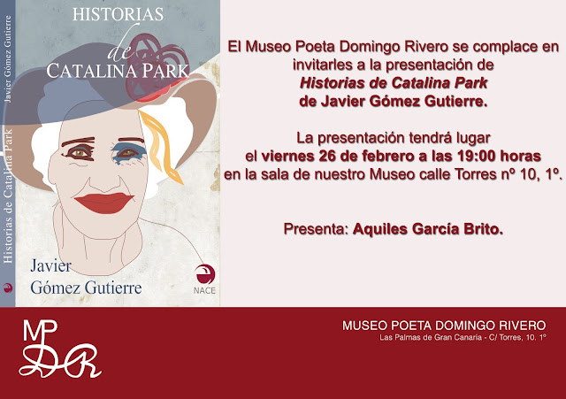 invitación al acto de presentación de Historias de Catalina Park en el Museo Poeta Domingo Rivero.