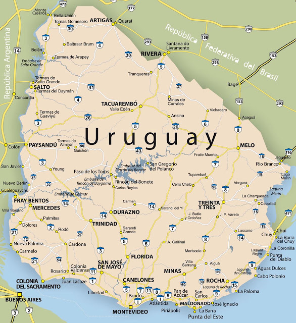Mapa das estradas do Uruguai