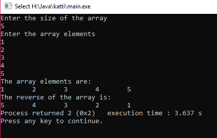 C Program to print the reverse of an array