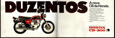 Moto Honda CB 200, anos 70.  brazilian advertising cars in the 70. história da década de 70; Brazil in the 70s; propaganda carros anos 70; Oswaldo Hernandez;