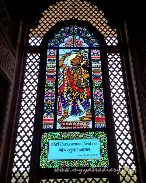 Shri Parsuram Avatar stained glass window vedic art gallery - ISKCON Jaipur, Rajasthan