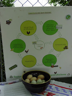 A display chart gives information on chickens at a local event in Pittsburgh