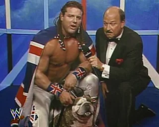 WWF / WWE - Wrestlemania 7: The British Bulldog, his dog, Wiinston and Mean Gene Okerlund