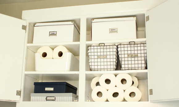 Organized laundry room cabinets