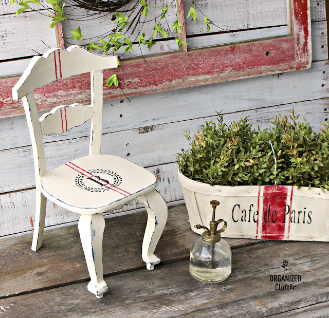 Upcycled Chair & Berry Basket with Grain Sack Stripe & French Style Stencils