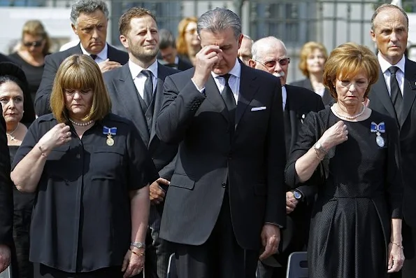 Prince Radu of Romania, Princess Margareta, Princess Elena, Princess Sophie, Princess Maria attended the funeral of late Queen Anne of Romania in front of the Royal Palace