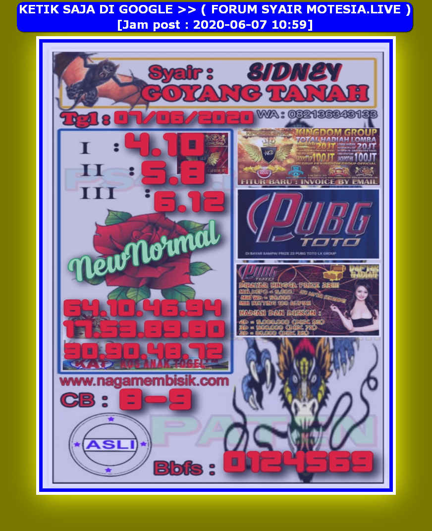 KODE SYAIR SIDNEY FORUM SYAIR SYDNEY HARI INI