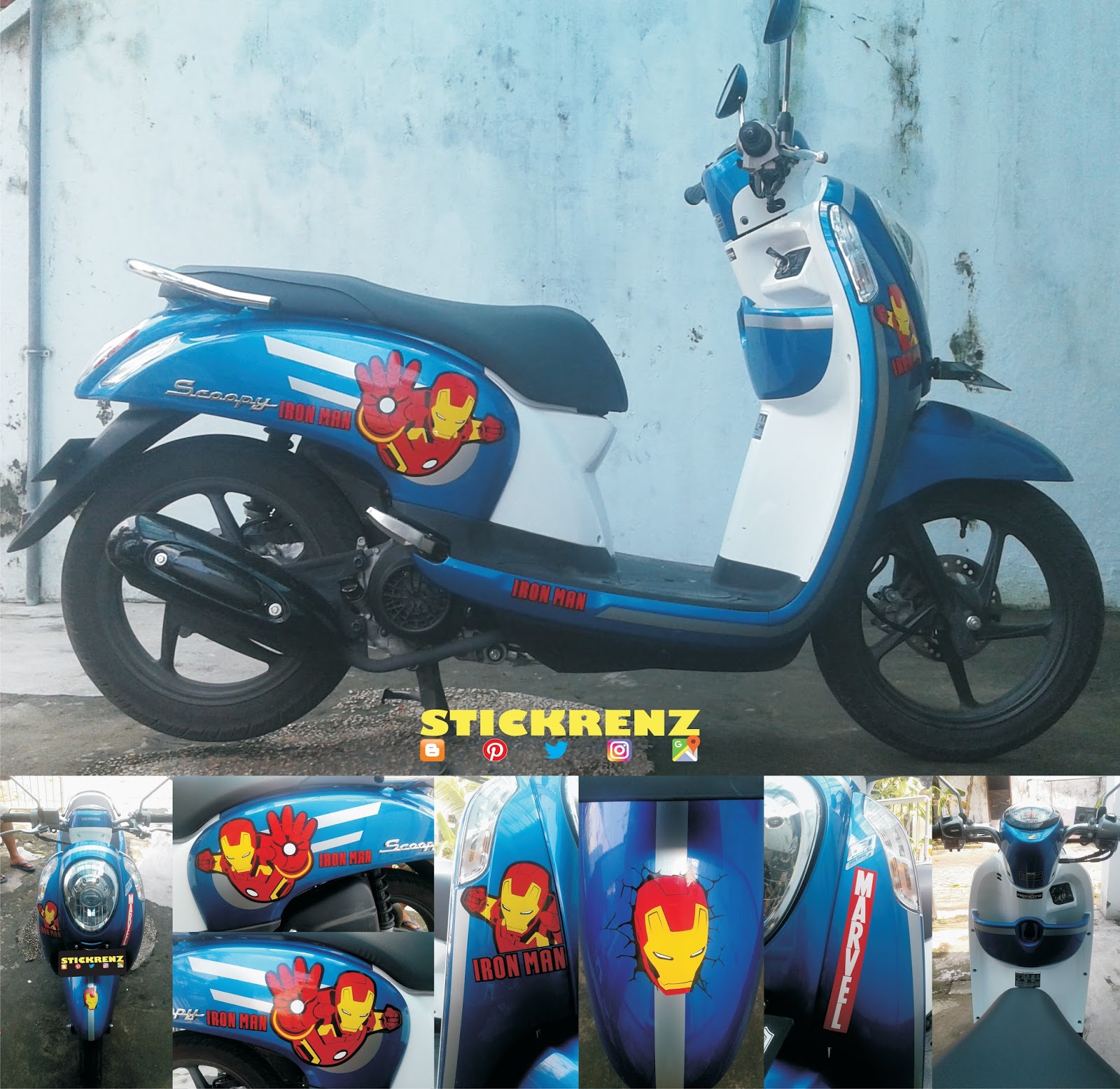 STICKRENZ Honda Scoopy ESP Blue Custom Iron Man Sticker Honda Scoopy ESP Blue Custom Iron Man Sticker