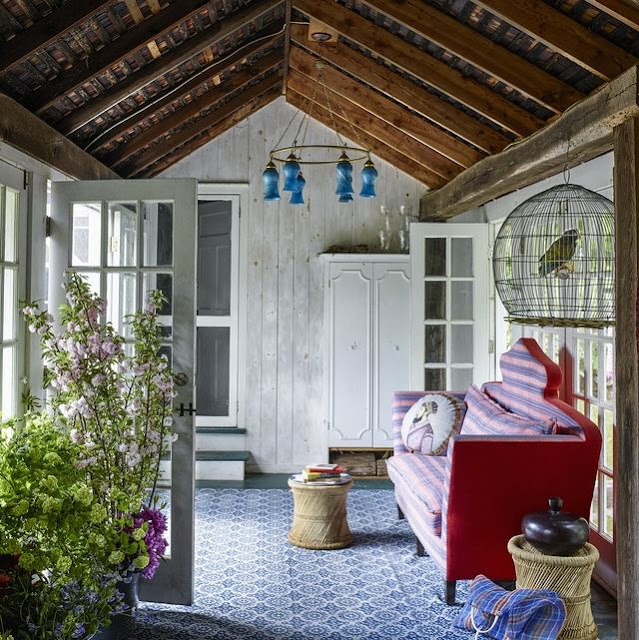 Collide with extreme global boho in textile designer’s country home - side entry bohohome.com @bohosusan