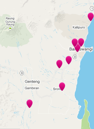 Lokasi tempat di Banyuwangi yang terdaftar di Airbnb.