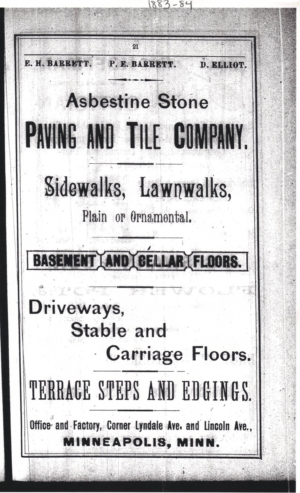 Barrett Family of Minneapolis, since 1875 Asbestine Stone Co (18741900)