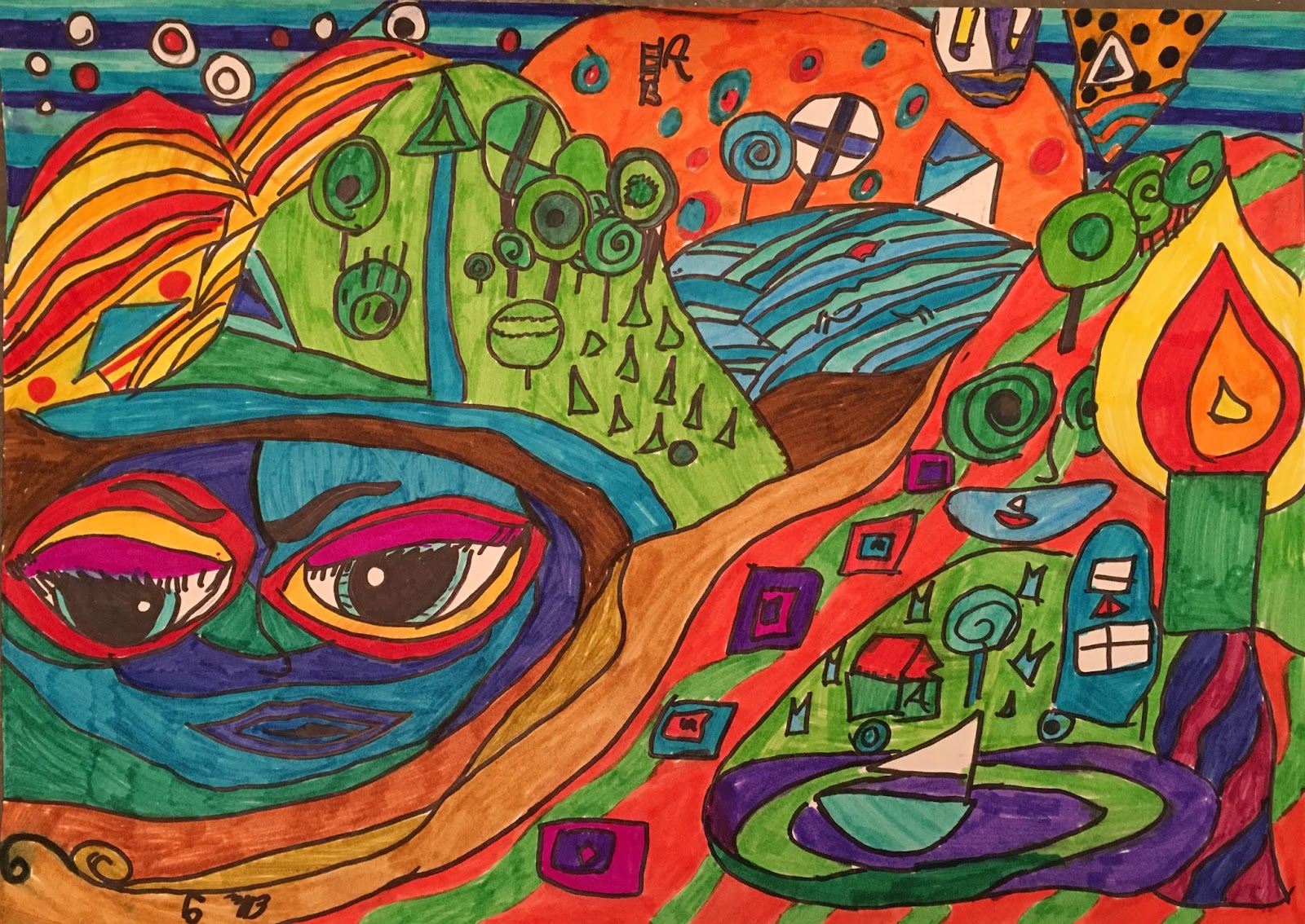 Spectacles In The Small Face By Hundertwasser Diamond Painting 