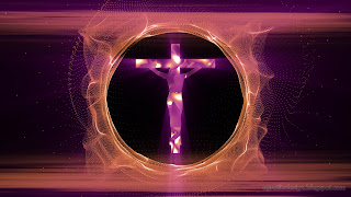 Christian Cross Symbol Of Christianity With Ring Of Purple Spirit Shine Plasma Background Design