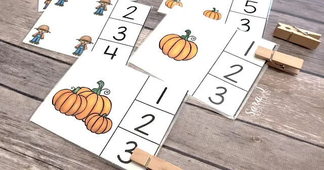 Free pumpkin counting clip cards make awesome counting practice and fine motor practice for preschool or kindergarten.