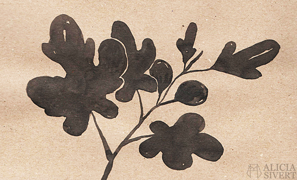 Fig twig, ink study by Alicia Sivertsson. aliciasivert alicia sivert alicia sivertsson monthly makers växter juni tema 2016 skapa skapande kreativitet utmaning blogg bloggutmaning måla bläck växt blommor paint painting ink flowers flower create make art craft handicraft fig twig fikon fikonträd fikonkvist kvist