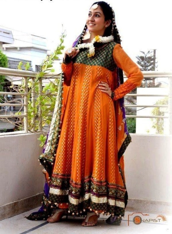Color Mehndi Dresses 2014 Mehndi Dresses Designs 2014 for Bride