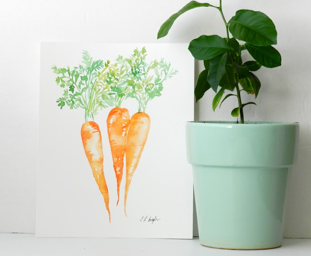 watercolor carrots painting by Elise Engh