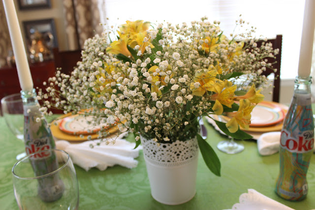 A Spring Tablescape "Inspired By" the new "It's Mine" Diet Coke bottles.