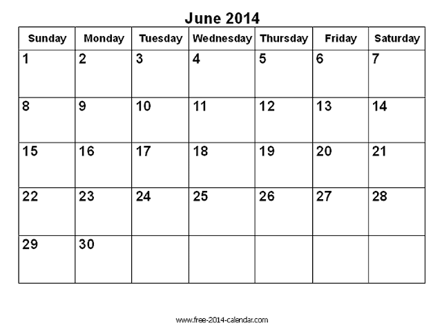 June 2014 Calendar Printable Blank , Printable Calendar 2014, Blank ...