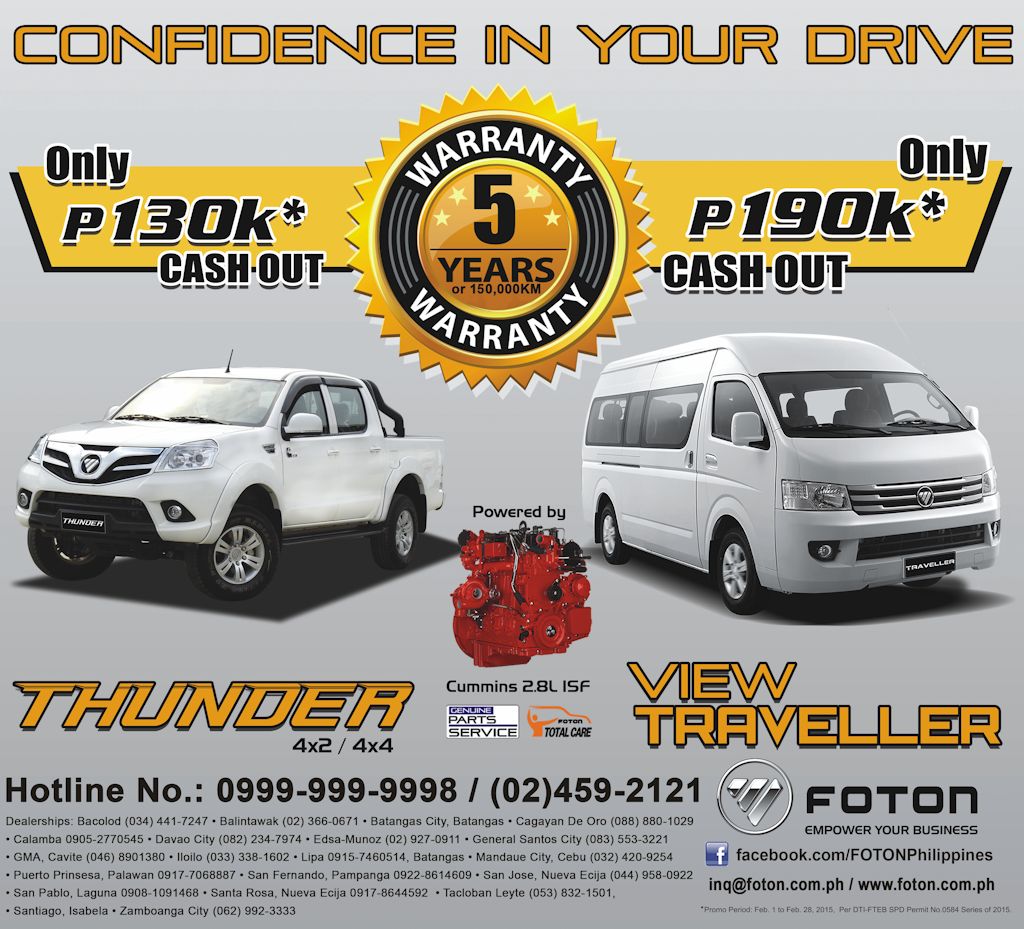 Foton Philippines Now Offers Five-Year Warranty on Thunder and View ...