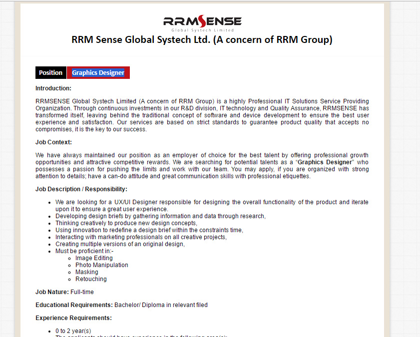 RRMSENSE Global Systech Limited Post Graphics Designer