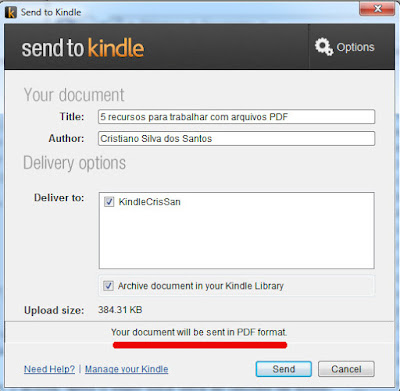 Send to Kindle para PC Envio de arquivo PDF