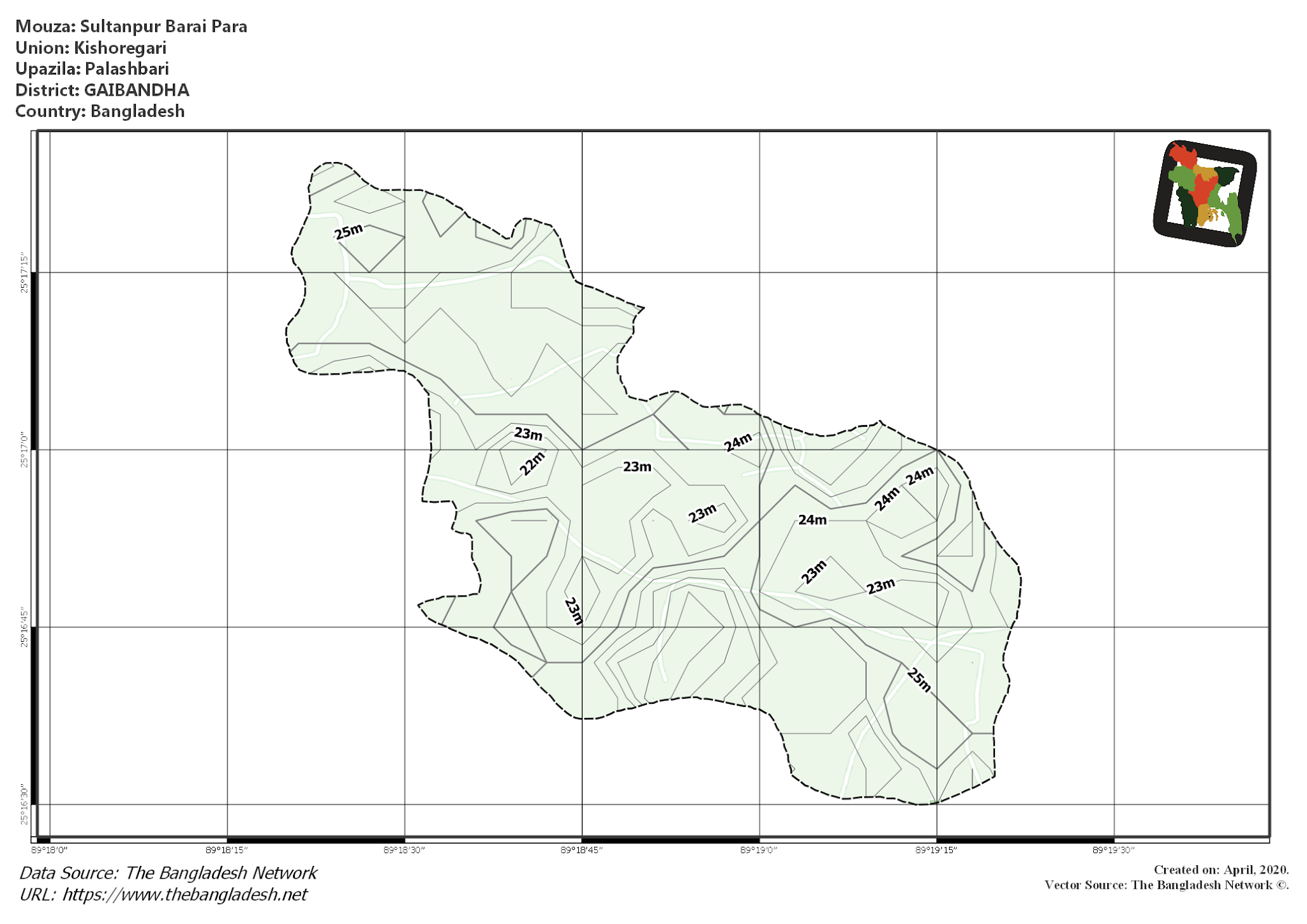 Map of Sultanpur Barai Para Mouza of Palashbari Upazila, GAIBANDHA, Bangladesh.
