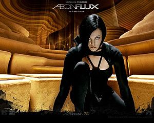 Charlize Theron in a catsuit in Aeon Flux 2005 movieloversreviews.filminspector.com