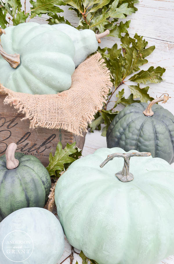 Click to find out how to make chalk painted pumpkins look realistic. | www.andersonandgrant.com