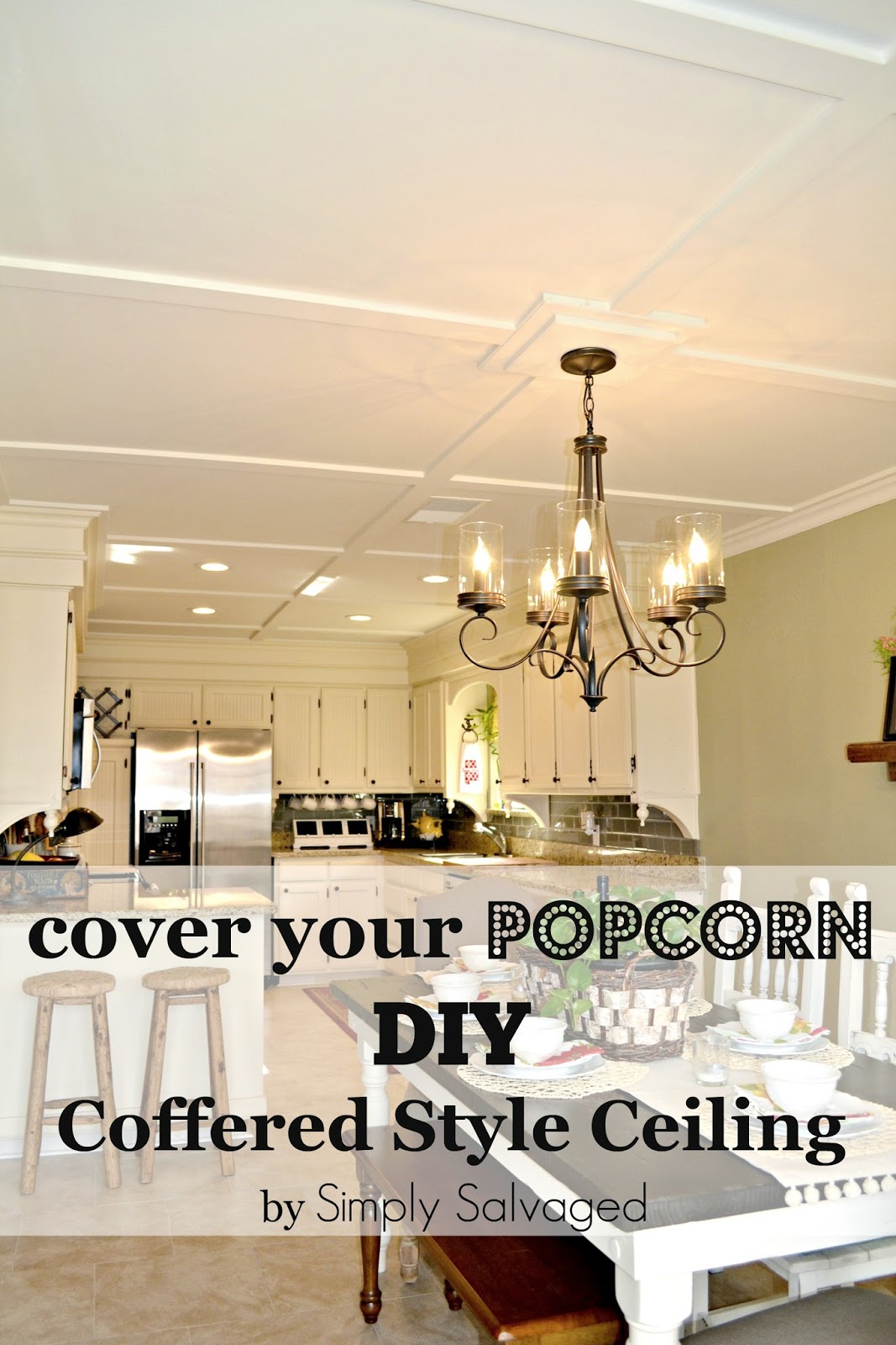 Simply Salvaged Cover Your Popcorn with a DIY Coffered Style Ceiling