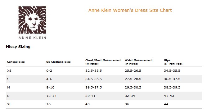 Wylmar Virtualstore: Ann Klein Women'S Dress Size Chart