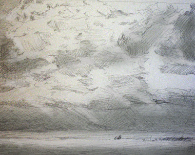 Katherine Kean, Cape Cod, Chatham beach sketch Katherine Kean, Cape Cod, Chatham Beach, drawing, graphite, clouds, atmosphere, mood