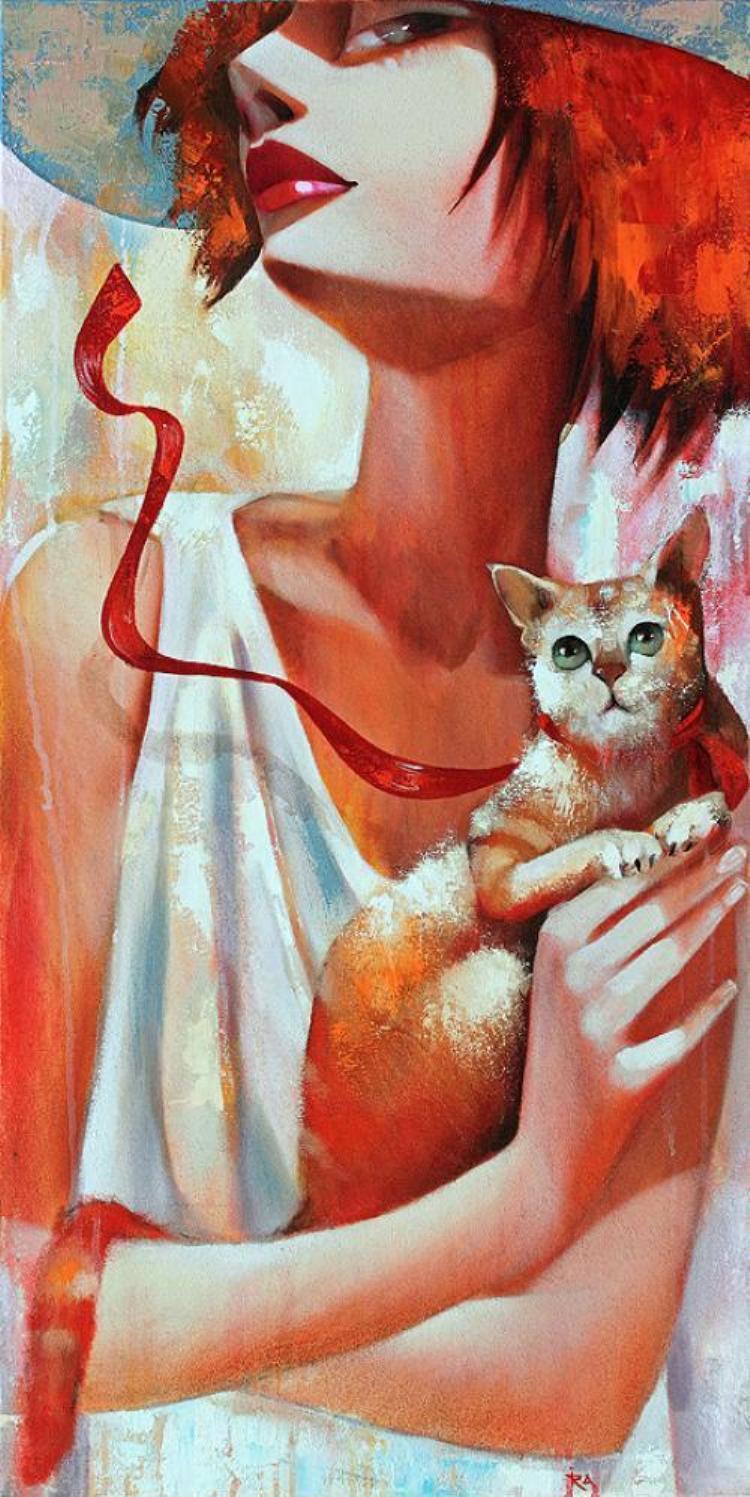 Женщина с котом картинки