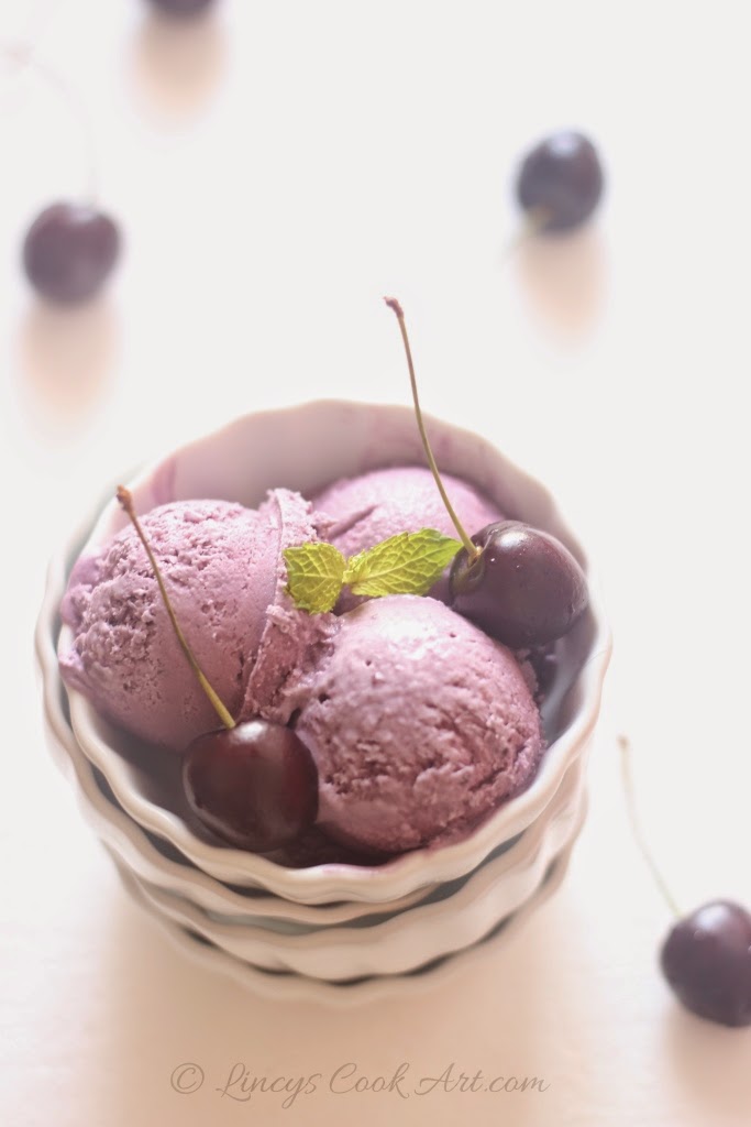 Cherry Ice cream (Egg less) Lincy's Cook Art