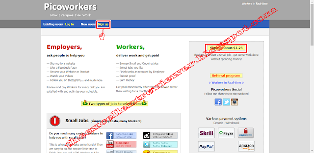 Đăng ký (đăng ký) trên Picoworkers và kiếm tiền thưởng $ 1,25