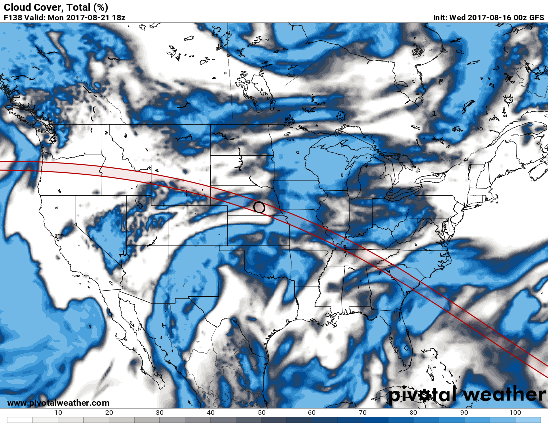 Cloud Cover Forecast for the Eclipse Path on Monday August 21 2017