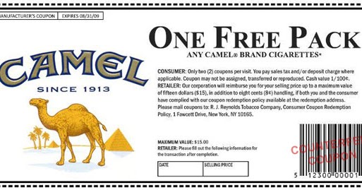 Mobile camel cigarette coupons