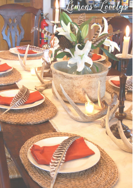Outdoorsy Table Setting more photos on www.lemonstolovelys.blogspot.com