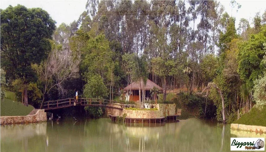 Construção dos muros de pedra rústica, construção do lago com a construção da churrasqueira e o quiosque de piaçava com a ponte de madeira.