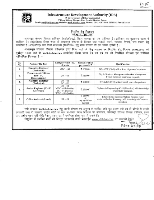 Recruitment of Various Posts in Infrastructure Development Authority, Bihar(10 Posts)