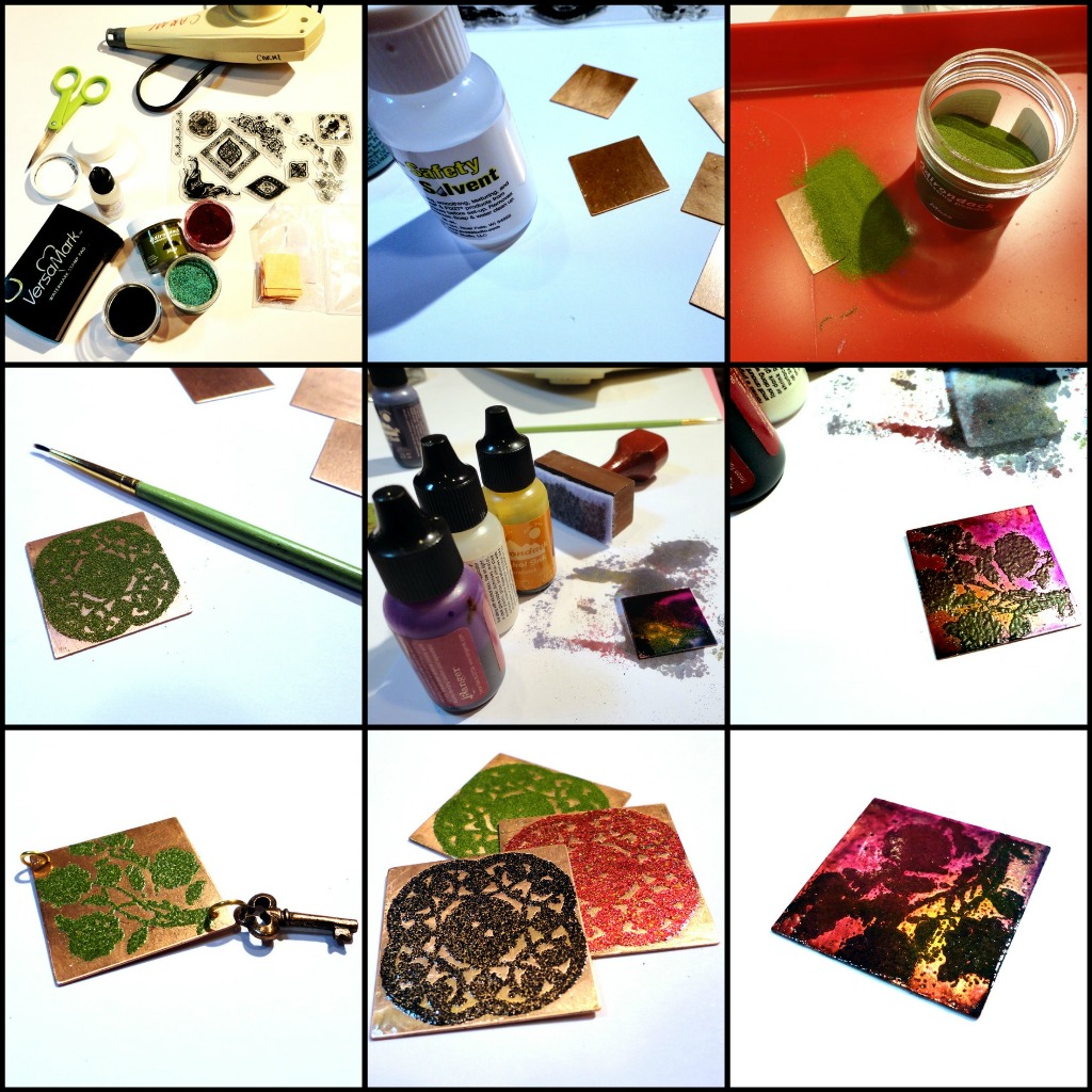 Carmi's Art Embossing Powders and Alcohol Inks on Metal