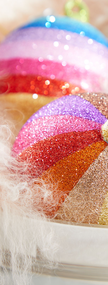 Cody Foster & Co Striped Glitter Rainbow Ball Ornament