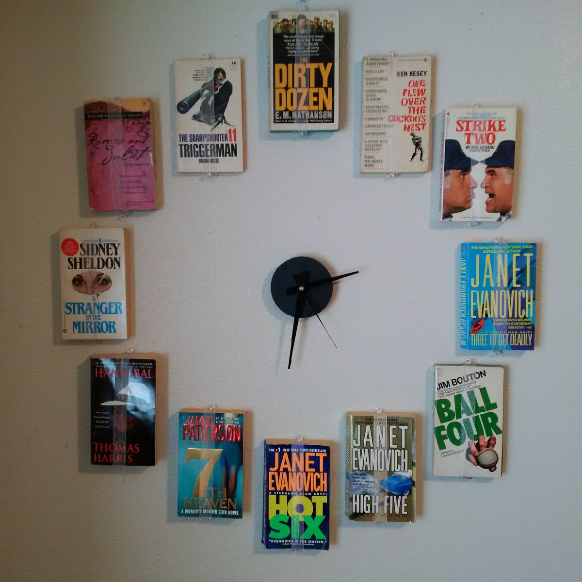 DIY Book clock. Wall clock made using books with corresponding numbers