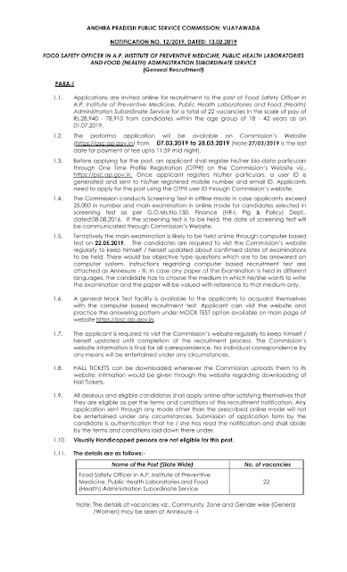 Food Safety Officer post in APPSC