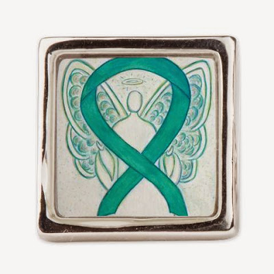 Emerald Green Guardian Angel Awareness Ribbon Silver Square Ring