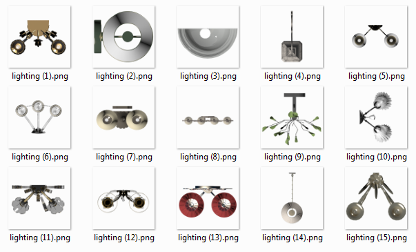 Top View collection of lighting units needed in architectural Photoshop